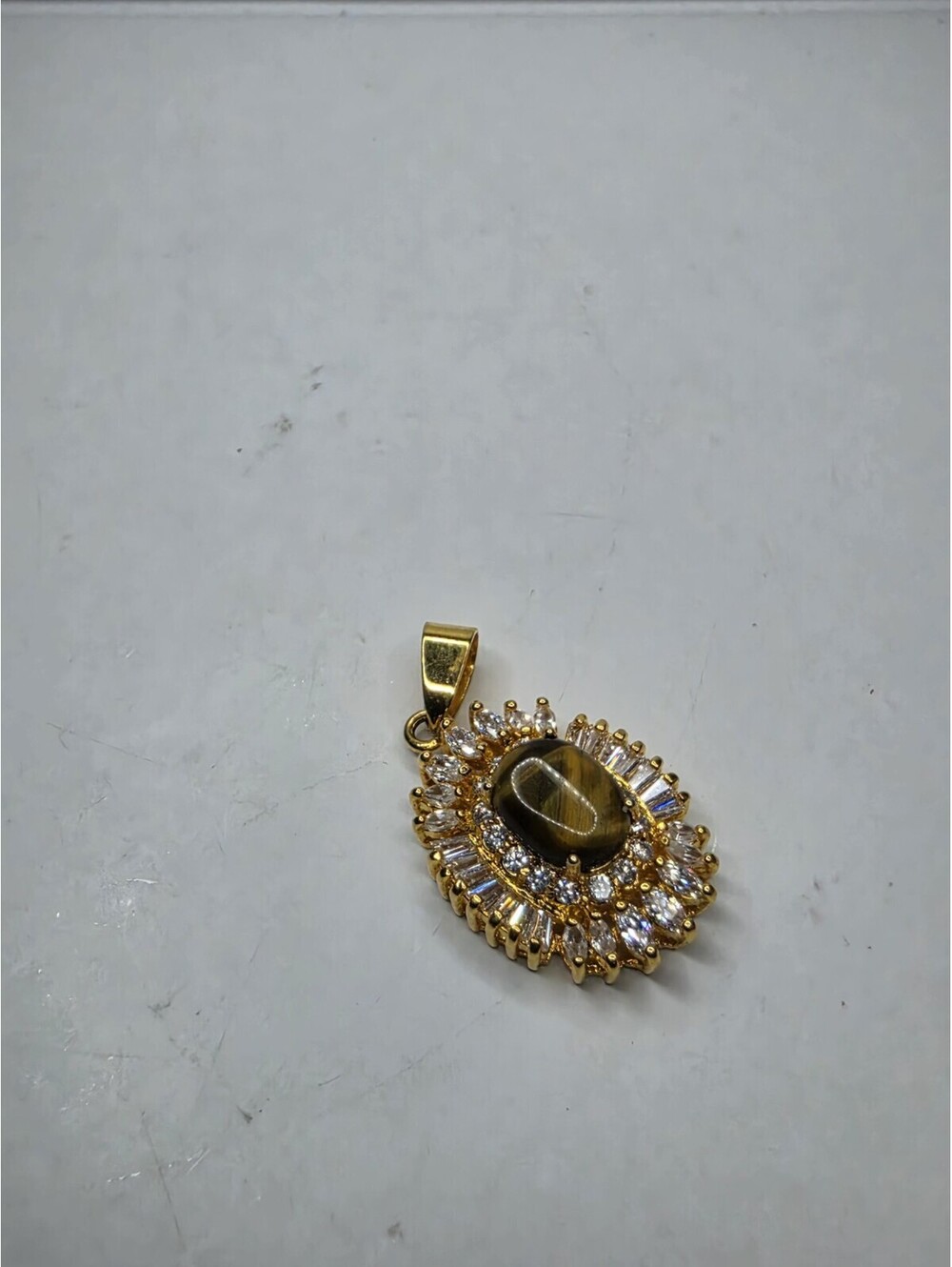 Tigers Eye Crystal Pave Oval Gemstone Pendant